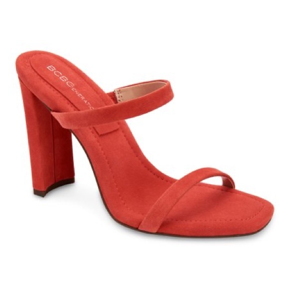 BCBGeneration Whitney Suede Mule Heel Sandals Red 7 - Picture 1 of 11
